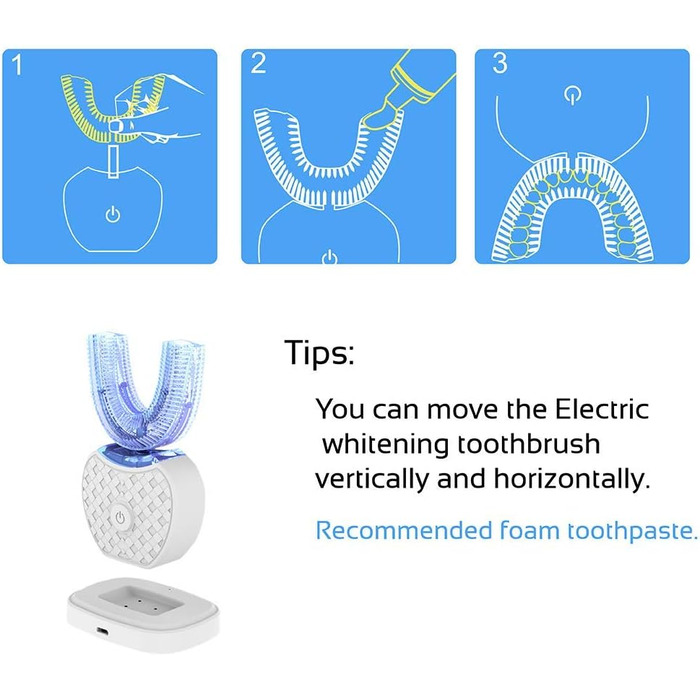 Електрична ультразвукова зубна щітка, автоматична ультразвукова електрична зубна щітка на 360, автоматична зубна щітка для холодного відбілювання зубів, звукова електрична зубна щітка для дорослих