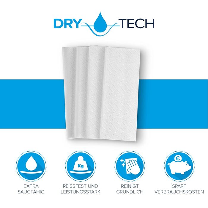 Паперові рушники DRYTECH Z-подібного форми, целюлоза, хвилеподібне тиснення, 2-шарові, білі (упаковка 2600 шт.) 130 аркушів (упаковка з 20) Паперові рушники Dry Tech Z-подібного форми, 407551