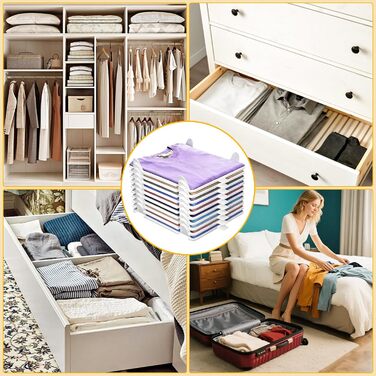 Елементний штабелируемий органайзер для футболок, органайзер для шафи, органайзери для гардеробу для дорослих та дітей, штабелируемий для одягу, футболок, сорочок, 20-