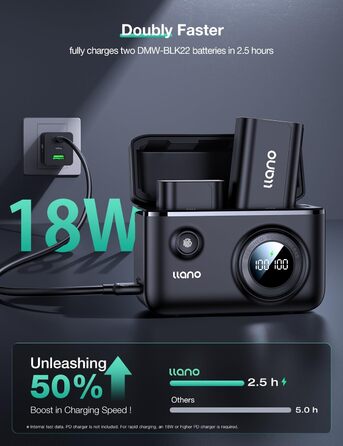 Швидкий зарядний пристрій llano DMW-BLK22 для Panasonic Lumix S5, S5II, S9, GH6, S5IIX, GH5 II, S5M2, S5M2X, GH5M2, PD 18 Вт, двоканальний, зарядний пристрій типу C USB
