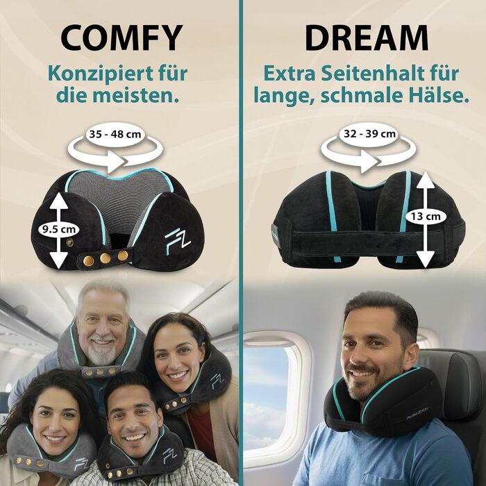 Зручна подушка для шиї FLOWZOOM для літака та автомобіля - Регульована подушка для шиї з піни з ефектом пам&39яті з гнучкими застібками-кнопками для підтримки 360, дихаючий чохол, який можна прати - У комплекті сумка - Чорний 2.2. Зручний - Чорний