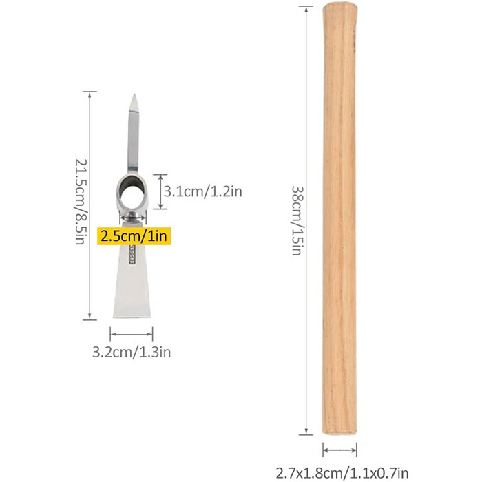 Міні-кирка Sunydog, багатофункціональна кирка для кемпінгу на відкритому повітрі, важка кирка з нержавіючої сталі, ручна мотика з дерев'яною ручкою