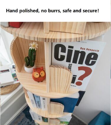 Обертова книжкова полиця Heehee з масиву дерева, дисплей на 360 градусів, підлогова книжкова полиця, полиця для зберігання для дітей та дорослих, багатофункціональний органайзер (5 рівнів)