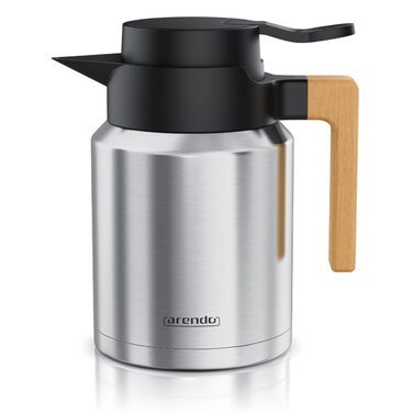 Термос з нержавіючої сталі 1 л - Подвійні стінки - 1200 мл - Нержавіюча сталь SUS 201/304 - Ручка з натурального бука - Швидке закриття - Герметичний - Знімна кришка - Без BPA