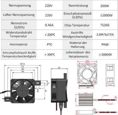 Вентилятор обігрівача PTC 200 Вт, повітряний обігрівач PTC, автомобільний вентилятор PTC, обігрівач постійної температури, нагрівальний елемент постійної температури 60 мм, PTCYADU