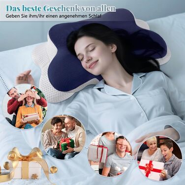 Ергономічна подушка для шиї, подушка для голови, подушка для зняття болю в шиї, подушка-метелик, подушка для сну на животі, подушка з піни з ефектом пам&39яті, темно-синя, подушка для сну на боці, ортопедична подушка для підтримки шиї