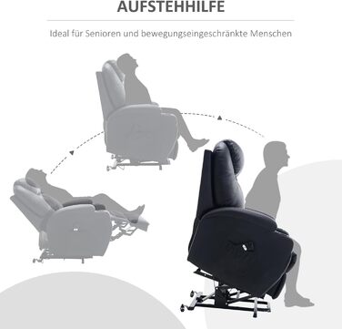 Електричне крісло-реклайнер HOMCOM з підйомником, розкладне крісло з пультом дистанційного керування, підстаканник, бічна кишеня, підставка для ніг, штучна шкіра, чорний колір