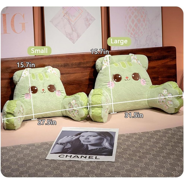 Плюшева подушка для читання з котом поперекова підтримка, мяка подушка зі знімним валиком для шиї та підлокітником, подушка для спини для ліжка/дивана, ідеально підходить для читання, перегляду телевізора, ігор (біла, 80 см Д x 50 см В) Біла 31,5&39 Д x 1