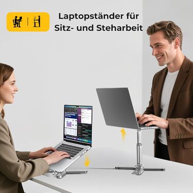 Підставка для ноутбука FoldWise X Алюмінієва, поворотна на 360, складана, з регулюванням висоти та кута нахилу Стабільна та портативна підставка для ноутбука, тримач для MacBook та компютера діагоналлю 11-18 дюймів, срібляста