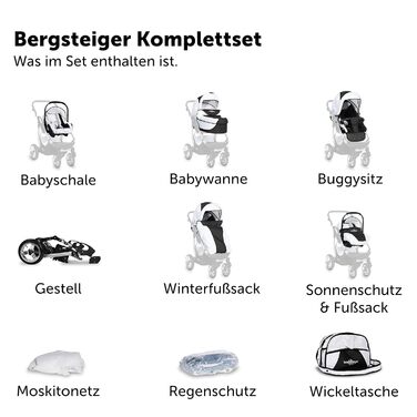 Коляска Bergsteiger Capri 3в1 коляска в комплекті з аксесуарами - дитяче автокрісло, кріплення для коляски, захист від сонця та по