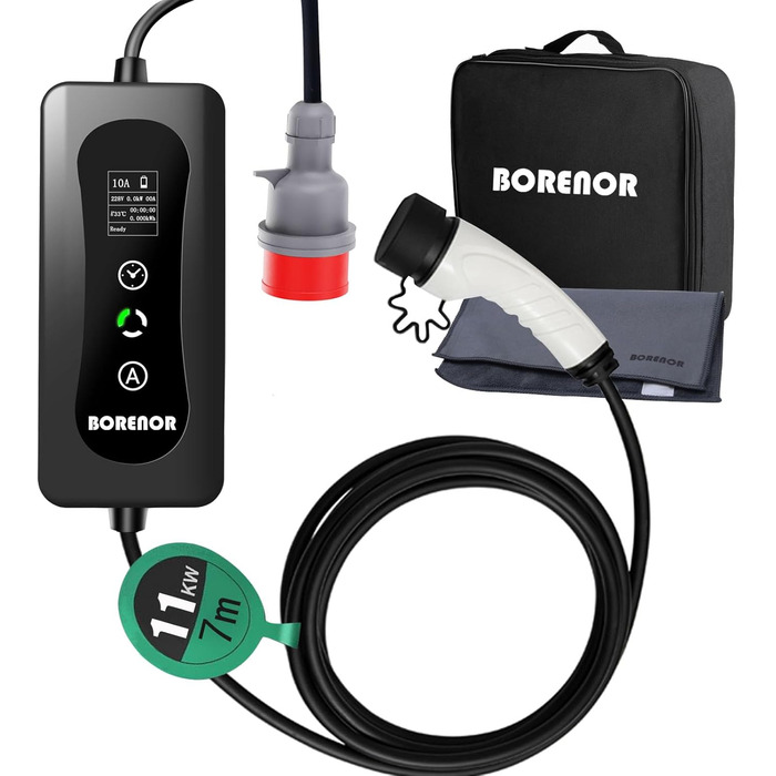 Зарядний кабель типу 2 CEE 11кВт, 7M EV зарядний кабель типу 2, регульований струм 8A/10A/13A/16A, 3-фазний портативний зарядний п