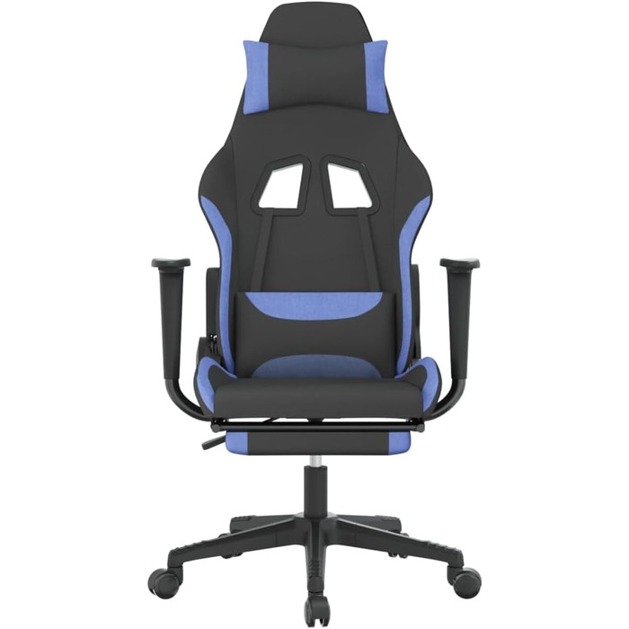 Геймерське крісло з підставкою для ніг, чорно-синя тканина, регульована спинка та висота, поворот на 360 градусів, повітропроникний чохол, міцний металевий каркас, ергономічний дизайн, 37 x 45 см (Ш x Г), чорно-синій