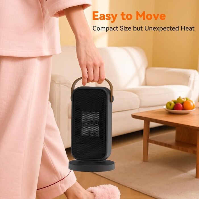 Енергозберігаючий, компактний електричний обігрівач, 1200 Вт з термостатом, керамічний нагрівальний елемент PTC, тиха робота, 3 режими, захист від перегріву та перекидання, електричний обігрівач для спальні, дому, офісу (чорний)