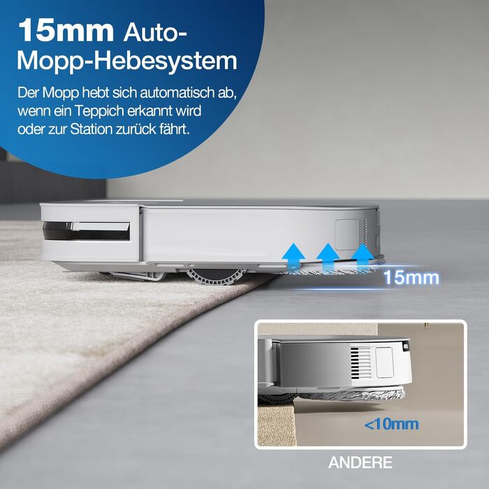 Робот-пилосос ECOVACS DEEBOT X2 OMNI з функцією миття підлоги 8000 Па, тонкий квадратний дизайн, система підйому швабри 15 мм, сам