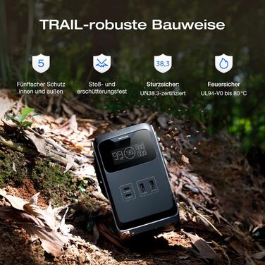 Портативна зарядна станція ECOFLOW TRAIL 200 DC 192 Втгод, надлегкий акумулятор LFP з ручкою, сонячний генератор 220 Вт, швидка зарядка 80 за 57 хв, 4 виходи, ударостійка, для використання на вулиці, кемпінгу, подорожей, надзвичайних ситуацій