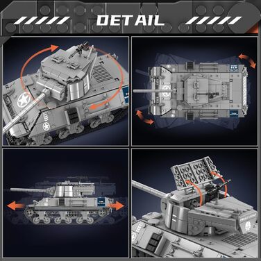 Військовий подарунок для дорослих Набір затискних блоків для танків, 20034 Technic Tank Building Blocks, 1057 Pieces M26 Remoteled