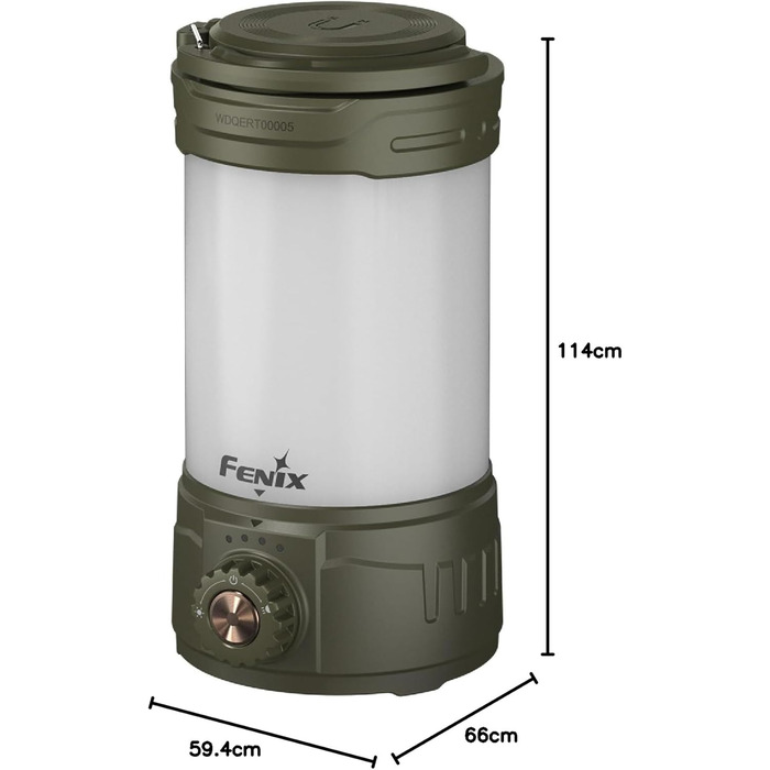 Ліхтар для кемпінгу Fenix CL26R Pro LED зовнішній акумулятор, макс. 650 люмен, біле та червоне світло, акумулятор 5000 мАг, заряджання через USB-C, оливково-зелений корпус.