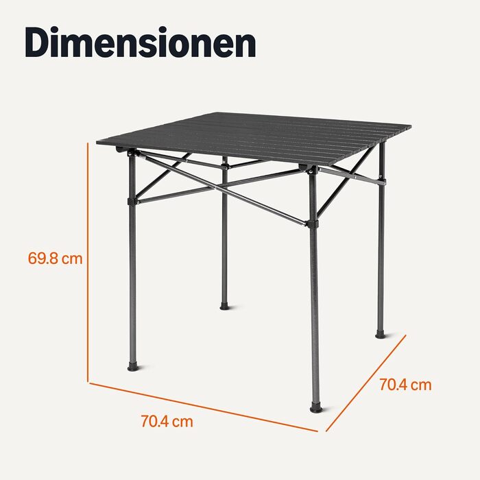 Кемпінговий стіл Storeo Basics, великий, 70,4 см (Ш) x 70,4 см (Г) x 69,9 см (В), чорний