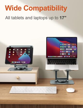Підставка для ноутбука tounee з поворотним механізмом на 360, ергономічна, регульована по висоті. Підвищення для ноутбука на стіл, стійка для роботи стоячи. Сумісна з ноутбуками 1017 дюймів, сірого кольору.