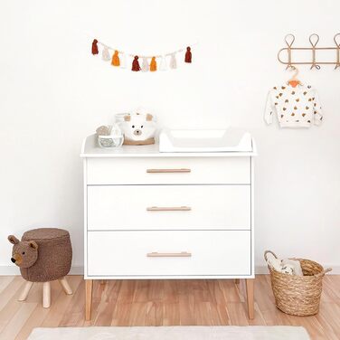 Пеленальний столик ATB ILA - 101 x 85 x 75 см - Повний комплект для дитячої кімнати - Функціональні меблі - Зручний пеленальний столик для немовлят з шухлядами (білий)