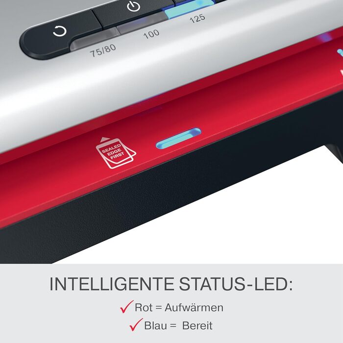 Ламінатор GBC 250 Office A4 - Швидкий прогрів за 1 хвилину, 75-125 мікрон, світлодіодний індикатор, захист від застрягання, автоматичне вимкнення, вкл. 5 пакетів для ламінування A4, чорний/червоний, 4410070EU