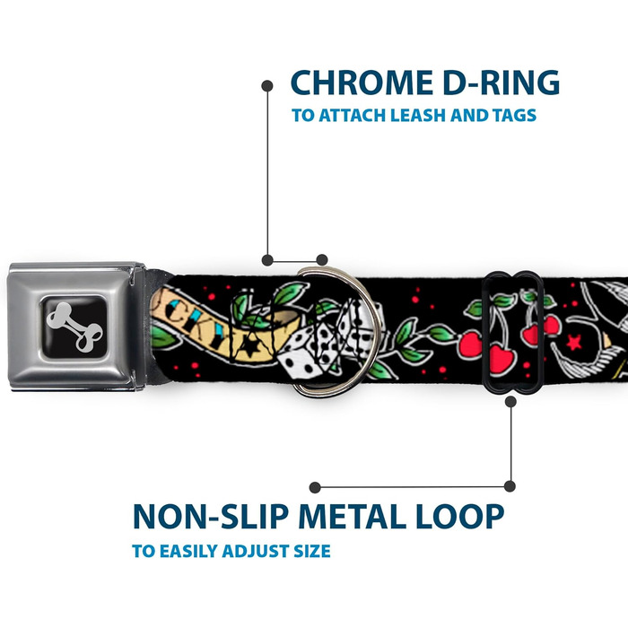 Нашийник Buckle-Down Lucky Black, багатокольоровий, ширина 2,5 см, для обхвату шиї 38-66 см, розмір L (DC-W31238-L)