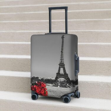 Чохол для валізи Паризька вежа з трояндою, міцний захист для багажу розміру XL (45.7-81.3 см), чорний