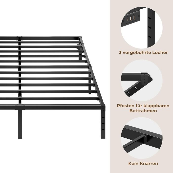 Каркас ліжка Rolanstar 180x200 см, двоспальне ліжко з функцією зберігання та міцними сталевими ламелями, легке складання, 31 см місця для зберігання під ліжком, металеве ліжко для спальні/гостьової кімнати 180 x 200 см