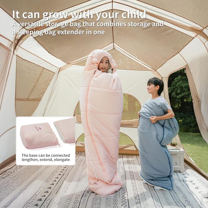 Дитячий спальний мішок Naturehike, теплий, для використання на вулиці, 3 сезони, наповнювач 180 г/м та 300 г/м, розширюваний шов, 190x75 см, ідеально підходить для кемпінгу, походів, подорожей, синього кольору - лівий (010)