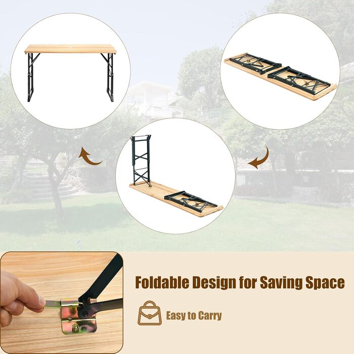 Пивний стіл KOMFOTTEU з регульованою висотою (75 см-105 см), складаний стіл-намет для пива з отвором для парасольки, стіл для пікніка, розкладний стіл, фуршетний стіл для саду, вечірки, 168,5 x 50 см (Д x Ш)