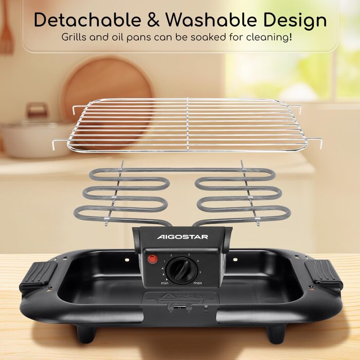 Бездимний настільний гриль Барбекю електричний гриль Електричний гриль-барбекю 2000 Вт з антипригарним покриттям, поверхня гриля 3