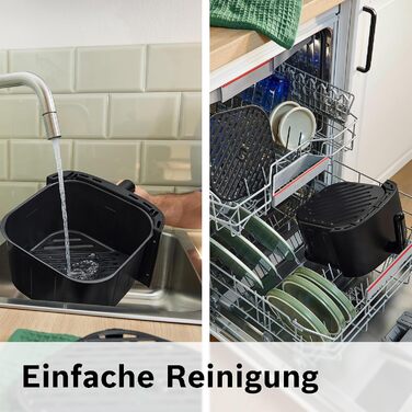 Аерофритюрниця Bosch Serie 4 XL, чорна, об'єм 6,1 л, 7 попередніх налаштувань, функції розморожування та підігріву, сенсорний екран, прискорене приготування до 60, MAF462B0