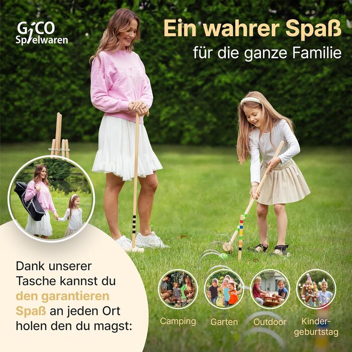 Якісний набір для крокету для 6 гравців (зростом 100 см для дорослих) з сумкою для перенесення - Spiel gut (відзначений нагородами) - Якісний виріб з масиву дерева для всієї родини - Зроблено в ЄС - 3246