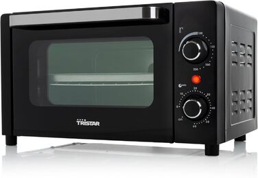 Міні-піч Tristar, 800 Вт, об'єм 10 л, функція таймера, подвійні скляні дверцята, діапазон температур до 230C, підходить для кемпінгу, гриля, випічки та підсмажування, універсальний і компактний, чорний, OV-3615 10 літрів - 800 Вт