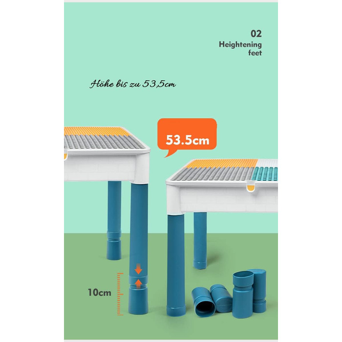 Комплект дитячого столу та стільця 6-в-1, дитячий ігровий стіл, двостороння стільниця 551 см з 292 будівельними блоками, багатофункціональний стіл з 1 стільцем як столом-конструктором, пісочниця, стіл для творчості 51*51