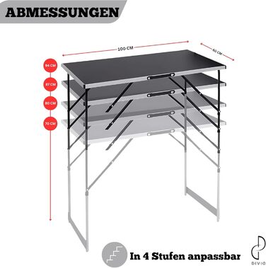 Багатофункціональні столи DIVID, комплект із 3 предметів, 100x60 см, стіл для обклеювання шпалерами, вантажопідйомність 30 кг на стіл, розкладний стіл, кемпінговий стіл, стіл для блошиного ринку, приставний столик, багатофункціональний стіл, регульована в