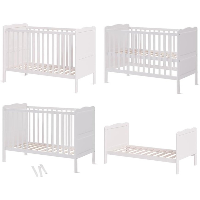 Дитяче ліжечко 60x120 см Tobi - Біле 124x87x65 см з дерева - дитяче ліжко із захистом від падіння, призначене для новонароджених та немовлят, з регульованою по висоті рейковою основою