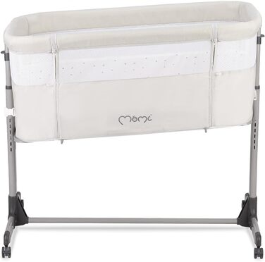 Багатофункціональне приліжкове та дитяче ліжко Momi REVO, 6-рівневе регулювання висоти від 72 до 82 см, з колесами, включаючи матрац, кріпильні ремені, сітку від комах та ручку з іграшками