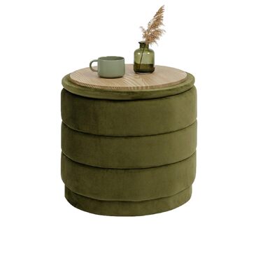 Круглий пуф Bonlife з кришкою, складна підставка для ніг зі столиком, пуф для вітальні, спальні, коридору, оливковий оксамит, 39x39x37 см 39 см оливковий
