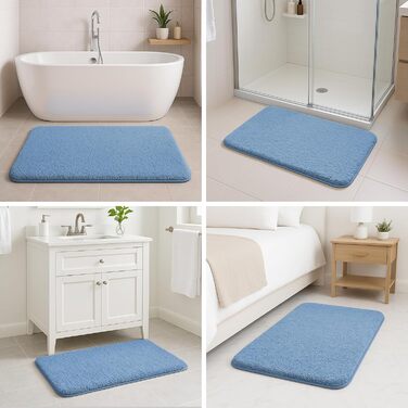Комплект килимків для ванної кімнати RUN HELIX з мікрофібри, 2 предмети, 50x50 см 50x80 см, 2 см супертовстий, суперпоглинаючий, можна прати, нековзний килимок для ванної, синій, 50x80 см 50x50 см