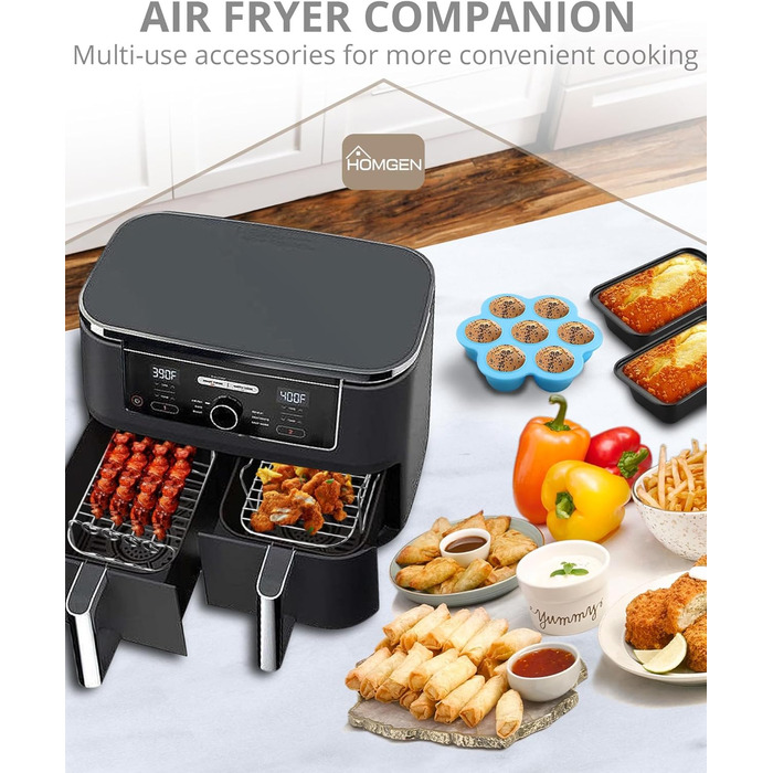 Аксесуари для фритюрниці HOMGEN 6 шт. Аксесуари для фритюрниці Двокамерна фритюрниця Аксесуари для Ninja Foodi AF400EU AF300EU 8-9.5 л Решітка для приготування їжі, папір для випічки тощо