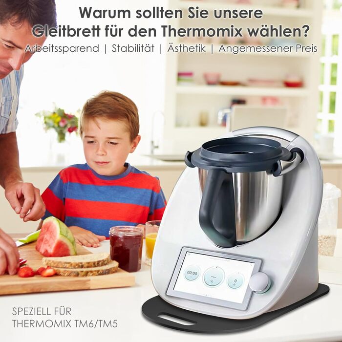 Розсувна дошка для Thermomix TM6/TM5, ковзаюча акрилова дошка без зусиль і швидкого переміщення, рулонна дошка для кухонного комбайна Thermomix Vorwerk TM6 TM5, дошка для аксесуарів (глянцевий чорний)