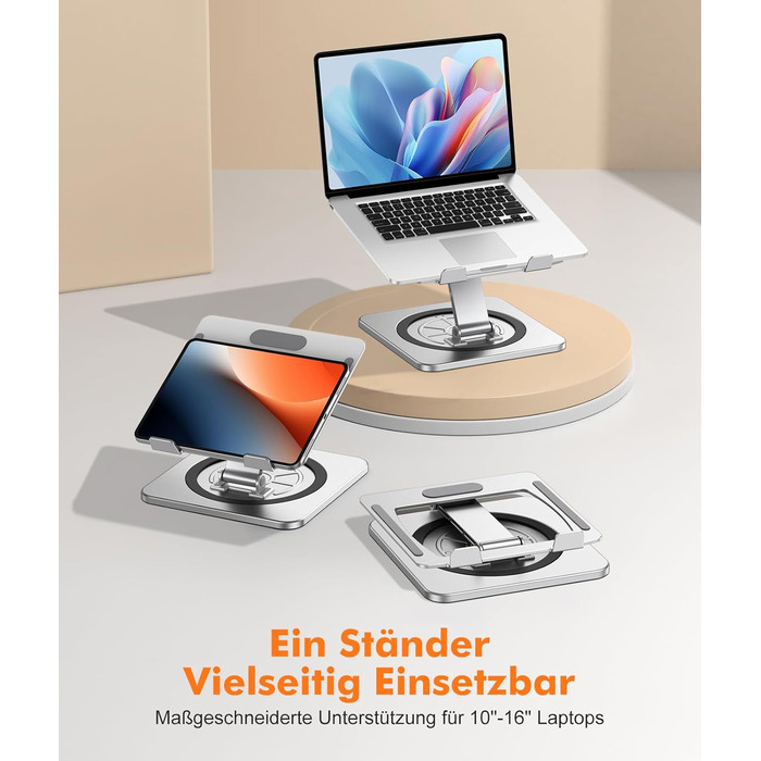 Підставка для ноутбука EIWUY з поворотним механізмом на 360, регульована, алюмінієва, ергономічна, з вентиляцією та функцією складання. Сумісна з MacBook Air/Pro (10-16)