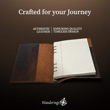 Планер Wanderings зі шкіри A5 сільський багаторазовий щоденник на 6 кілець органайзер ручної роботи зі справжньої шкіри сумісний з Filofax. 100 аркушів, 200 сторінок у лінійку 6&39 x 8,5&39 / 22 x 15 см