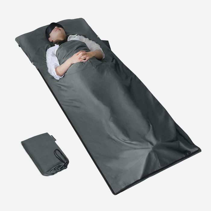 Бавовняний спальний мішок MYCARBON 2-в-1, 95x220 см, надлегкий спальний мішок із захисним чохлом на блискавці, ідеально підходить для походів, подорожей, кемпінгу, активного відпочинку, хостелів, гірських хатин, сірий