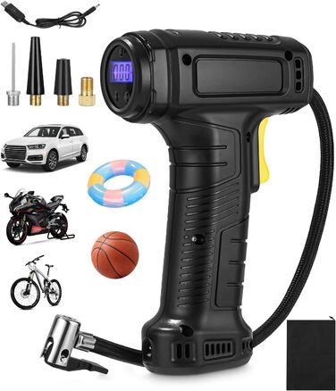 Електричний повітряний насос, автомобільний компресор, 154x73x52 мм, 10.3 бар / 150 PSI, ABS-пластик, сріблясто-сірий/чорний