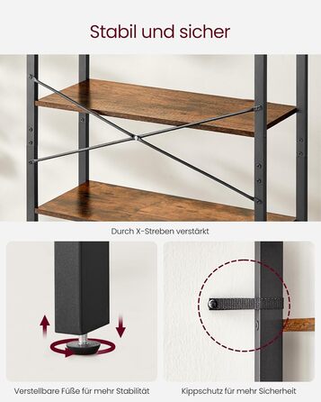 Полиця, книжкова шафа, полиця для стоячого монтажу, полиця для DVD, з 6 полицями, офісна полиця, відкриті полиці, для офісу, вітальні, спальні, кухні, 30 x 78 x 185,5 см, вінтажний коричневий-чорний LLS082B01 30 x 80 x 186 см Вінтажний коричневий чорний