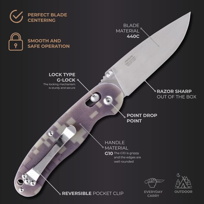 Складаний кишеньковий ніж Firebird GANZO FB727S-CA G10 з кліпсою з нержавіючої сталі 440C клинок Полювання Риболовля Відкритий EDC