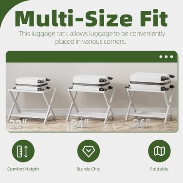 Багажник, складний бамбуковий багажник з полицею для гостьових кімнат, спалень, готелів, шаф (білий)