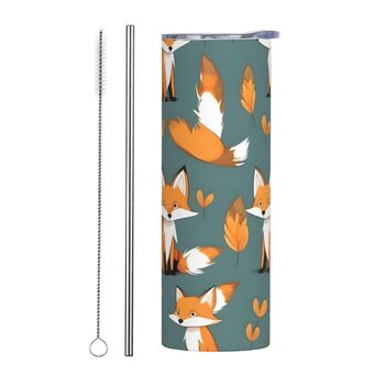 Кухоль з прямою трубочкою, 590 мл, жовта лисиця, принт, дорожній кухоль, підходить для кемпінгу, офісу та дому